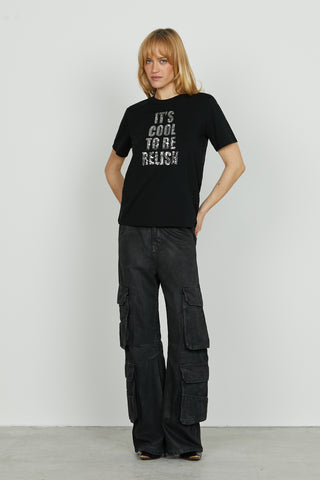 T-shirt MONREA mezza manica con scritte paillettes