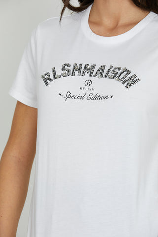 T-shirt REELS mezza manica con stampa più pietre più strass