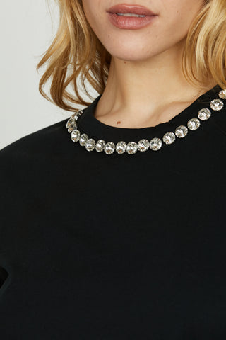 T-shirt SANTISI mezza manica con pietre strass bordo collo