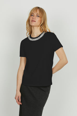 T-shirt RAIOLA mezza manica con pietre strass bordo collo