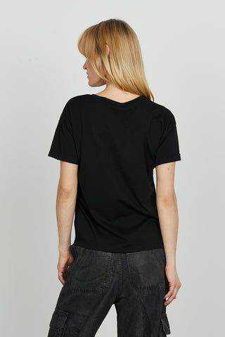 T-shirt LYRA mezza manica v/risvolto più taschino con pietre più strass