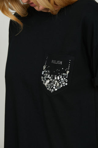 T-shirt LYRA mezza manica v/risvolto più taschino con pietre più strass