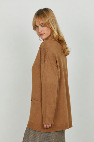 Cardigan MILOS lungo manica lunga con tasche più strass più rotture