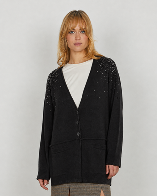 Cardigan MILOS lungo manica lunga con tasche più strass più rotture