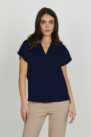Blusa INIQUII mezza manica aletta scollo v con piega