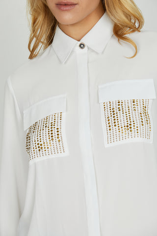 Camicia JUWELL manica lunga con tasche con strass più borchie più patte