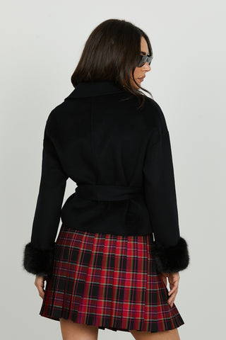 Cappotto SAN_PAOLO corto manica lunga doppio petto con bordi pelliccia più tasche più cint.