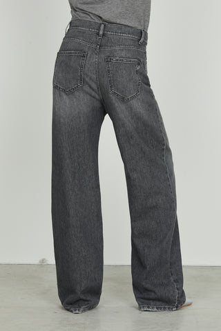 Panta GISELLE_31 v.media 5ts con perle più pietre strass loose fit denim black