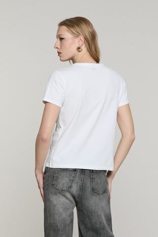T-shirt CREW mezza manica con applicazione pioggia pietre più perle