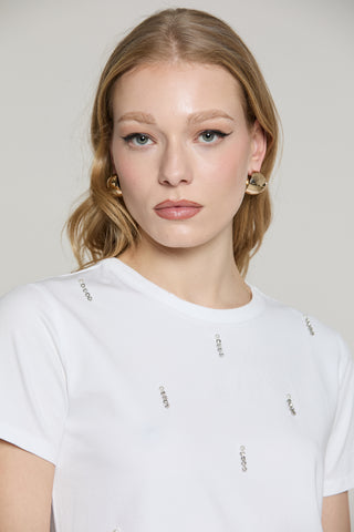 T-shirt CREW mezza manica con applicazione pioggia pietre più perle