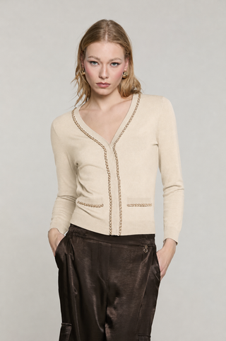 Cardigan CHAINSY manica 7/8 con patte più profili catena