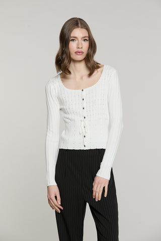 Cardigan MARISET manica lunga scollo madonna con strass più bott.crysta più cintura