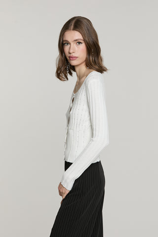Cardigan MARISET manica lunga scollo madonna con strass più bott.crysta più cintura