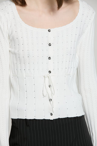 Cardigan MARISET manica lunga scollo madonna con strass più bott.crysta più cintura