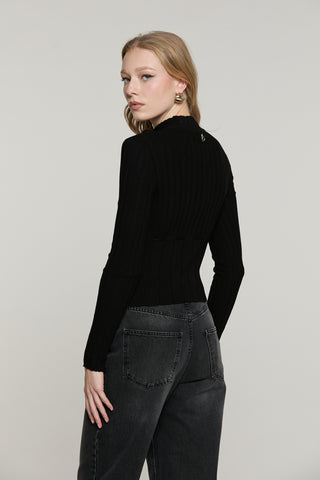 Cardigan ROCHET manica lunga colletto vulcano con strass più bott.crystal più cintura