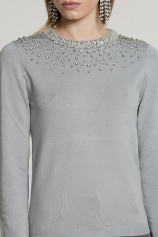 Maglia JORIA manica lunga con bordo paillettes più pietre più goccia schiena