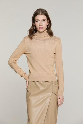 Maglia YUSEK manica lunga collo alto con strass