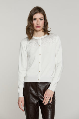Cardigan IMPERATRICE manica lunga girocollo con bottoni crystal più strass
