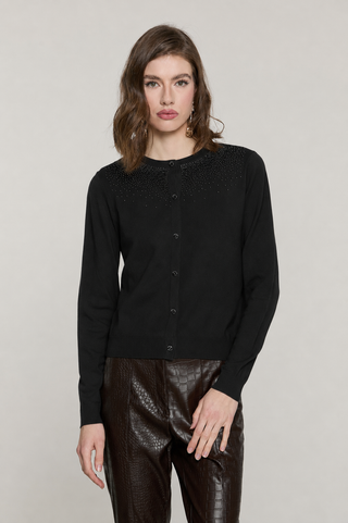 Cardigan IMPERATRICE manica lunga girocollo con bottoni crystal più strass