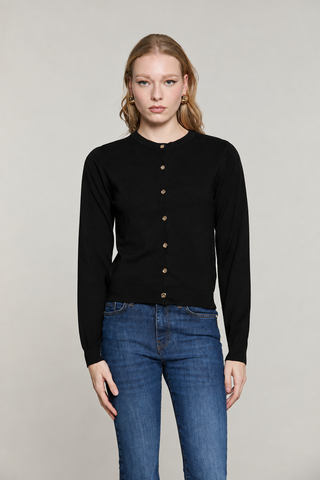 Cardigan BIRKA manica lunga girocollo con bottoni più catena logo
