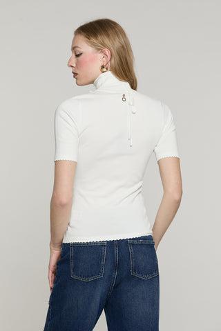 Maglia CAPRIM mezza manica collo alto con cintura fiore con strass