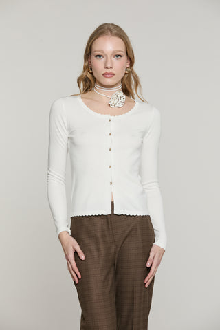 Cardigan SECOM manica lunga sc.madonna con bottoni crystal più collarino fiore con strass