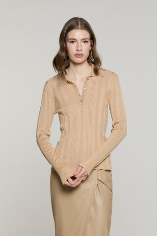 Maglia VESUS manica lunga polo con colletto strass costina