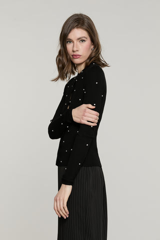 Cardigan FORD manica lunga con strass più bottone gioiello