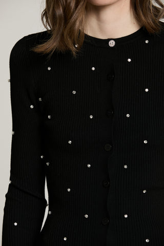 Cardigan FORD manica lunga con strass più bottone gioiello