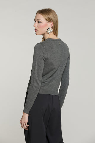 Cardigan SILVANI manica lunga girocollo con ricamo paillettes più baguette