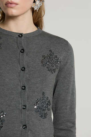 Cardigan SILVANI manica lunga girocollo con ricamo paillettes più baguette