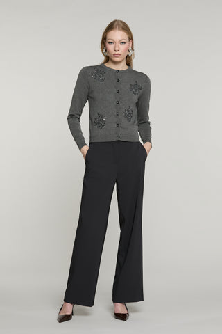 Cardigan SILVANI manica lunga girocollo con ricamo paillettes più baguette