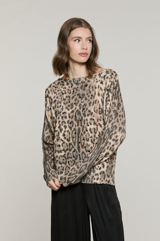 Maglia BAGLIO manica lunga collo barca fant.animalier con castoni più pietre