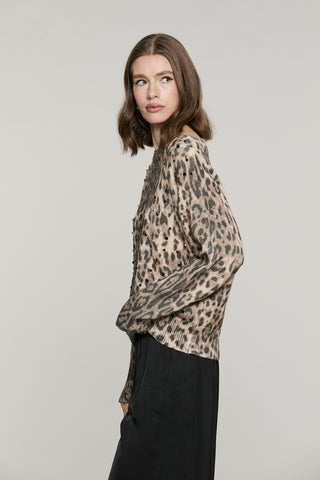 Maglia BAGLIO manica lunga collo barca fant.animalier con castoni più pietre