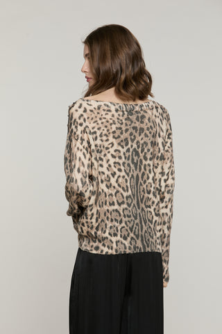 Maglia BAGLIO manica lunga collo barca fant.animalier con castoni più pietre