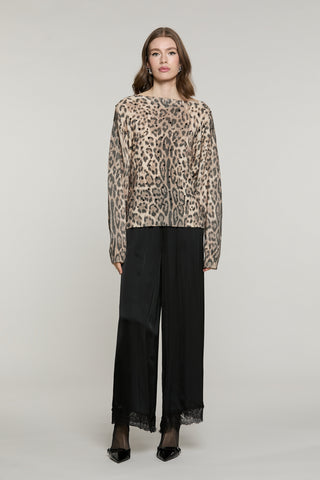 Maglia BAGLIO manica lunga collo barca fant.animalier con castoni più pietre