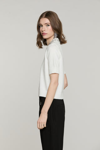 Maglia CUMMING mezza manica colletto con applicazioni strass