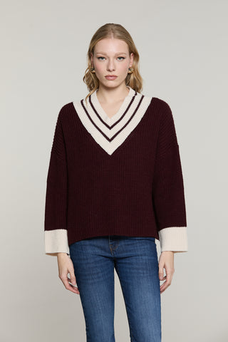 Maglia PHYNIA scollo a V manica lunga bicolore