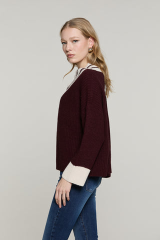 Maglia PHYNIA scollo a V manica lunga bicolore