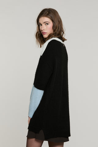 Cardigan ANVERSA lungo manica lunga scollo v con snap intarsio rombi