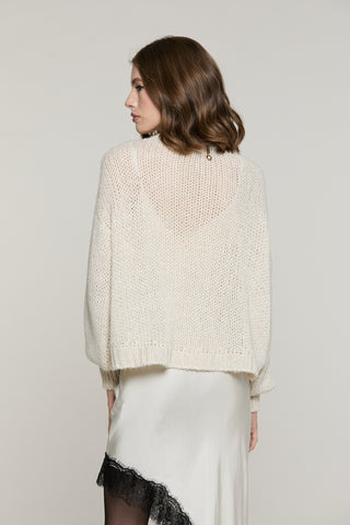 Maglia LIEGI manica lunga palloncino asimmetrica con lurex più micro-paillettes