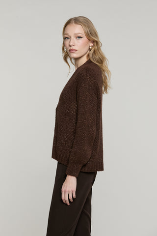 Cardigan BRUGES manica lunga scollo v con bottoni con lurex più micro-paillettes