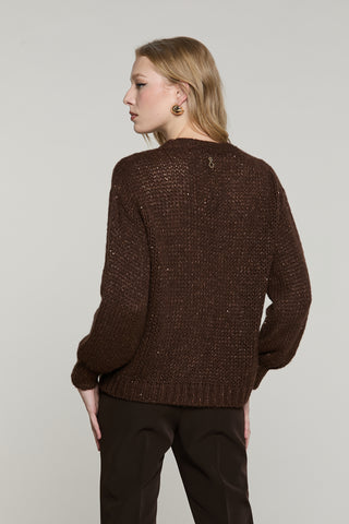 Cardigan BRUGES manica lunga scollo v con bottoni con lurex più micro-paillettes