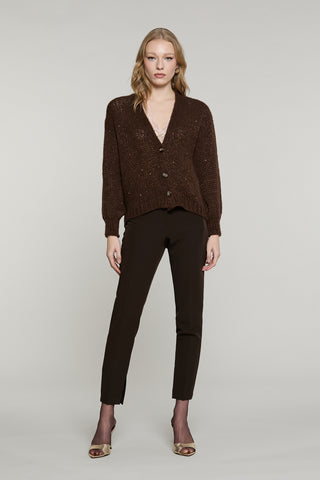 Cardigan BRUGES manica lunga scollo v con bottoni con lurex più micro-paillettes