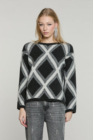 Maglia GRONINGA manica lunga girocollo con jacquard rombi