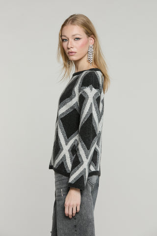 Maglia GRONINGA manica lunga girocollo con jacquard rombi