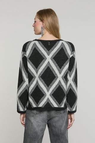 Maglia GRONINGA manica lunga girocollo con jacquard rombi
