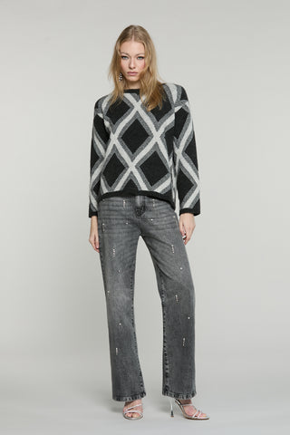 Maglia GRONINGA manica lunga girocollo con jacquard rombi