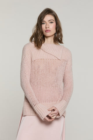 Maglia LORISA manica lunga collo asimmetrico più spacchi con lurex più micro-paillettes