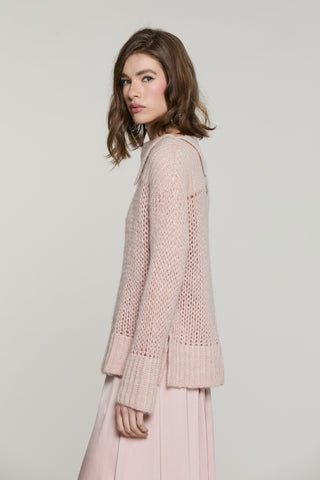 Maglia LORISA manica lunga collo asimmetrico più spacchi con lurex più micro-paillettes